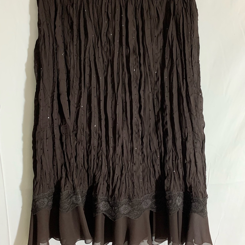 Signature by Robbie Bee 2 piece chocolate brown top & skirt crinkle & shimmer. - Picture 3 of 6